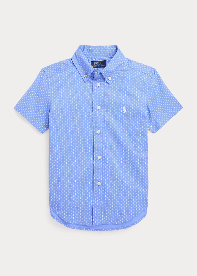 ラルフ ローレン シャツ ボーイ 青 1.5-6 年 Geometric Poplin 短い-袖 JYIRG5814